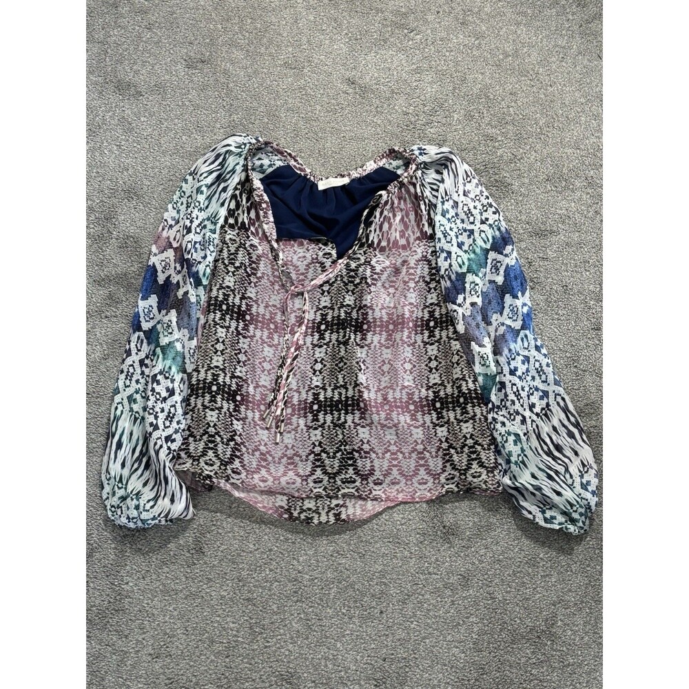 Ramy‎ Brook Kayden 100% Silk Drawstring Tie Snakeskin Print Blouse Small
